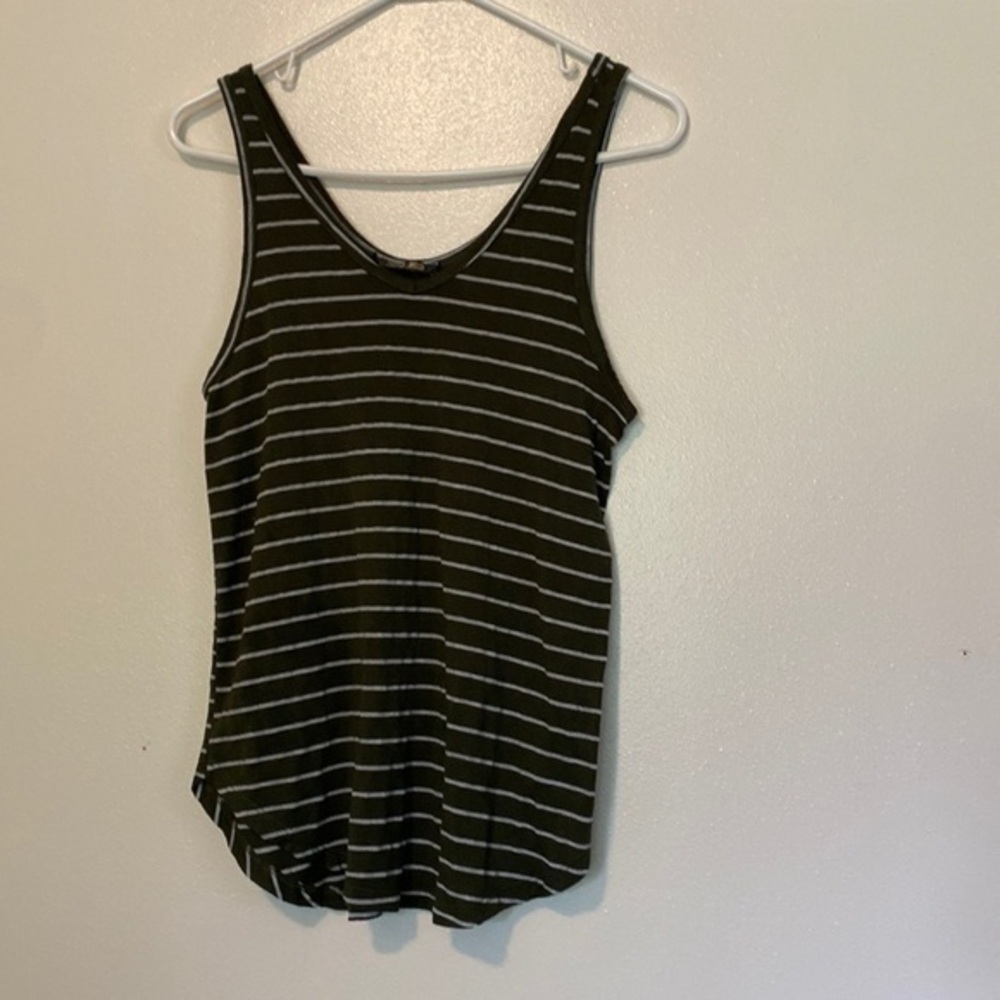PEYTON Jensen green grey rayon flowing strip uber soft stretchy tank top small